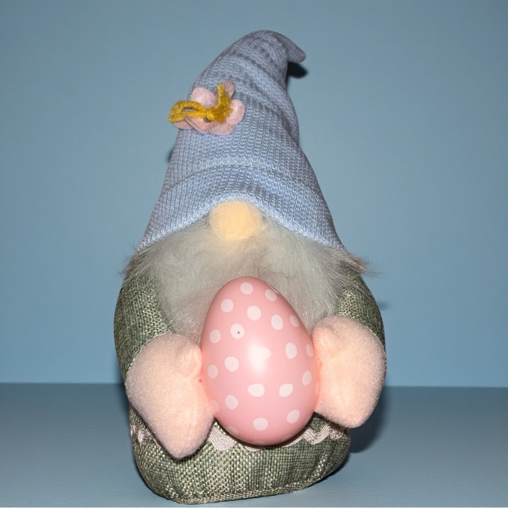 Easter Gnome with Pink Polka Dot Egg
